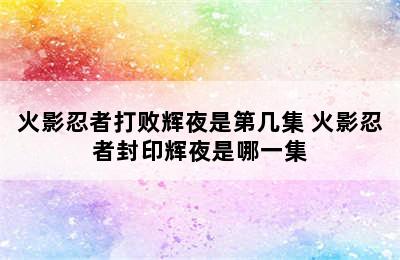 火影忍者打败辉夜是第几集 火影忍者封印辉夜是哪一集